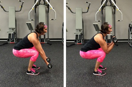 Biceps curl with isometric squat