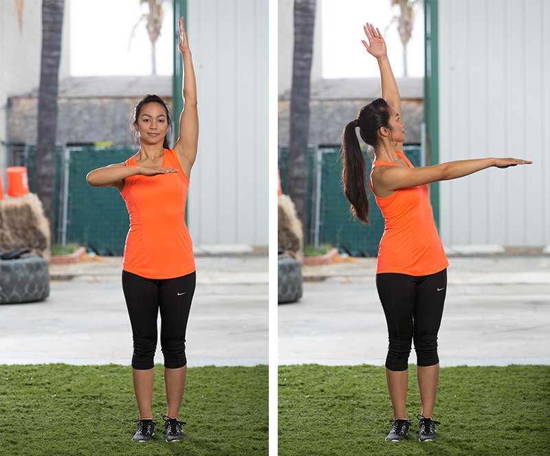 Rotational Lunge With Bilateral Arm Reach at Shoulder Height 