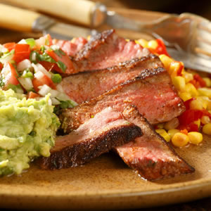 Skillet-Roasted Strip Steaks with Pebre Sauce & Avocado