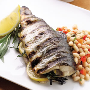 Grilled Whole Trout with Lemon-Tarragon Bean Salad