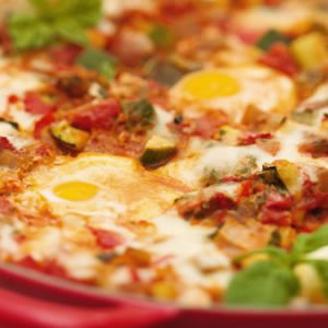 Roasted Ratatouille with Eggs & Cheese