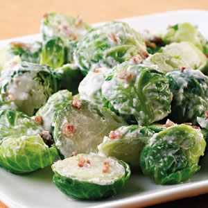 Brussels Sprouts with Bacon-Horseradish Cream