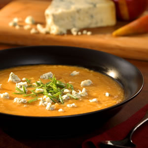 Roasted Pear-Butternut Soup with Crumbled Stilton